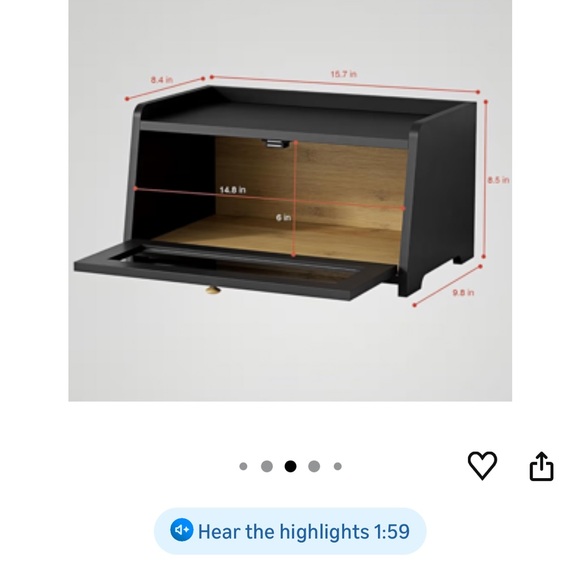 Black Bread Box with Glass Window - Picture 2 of 3